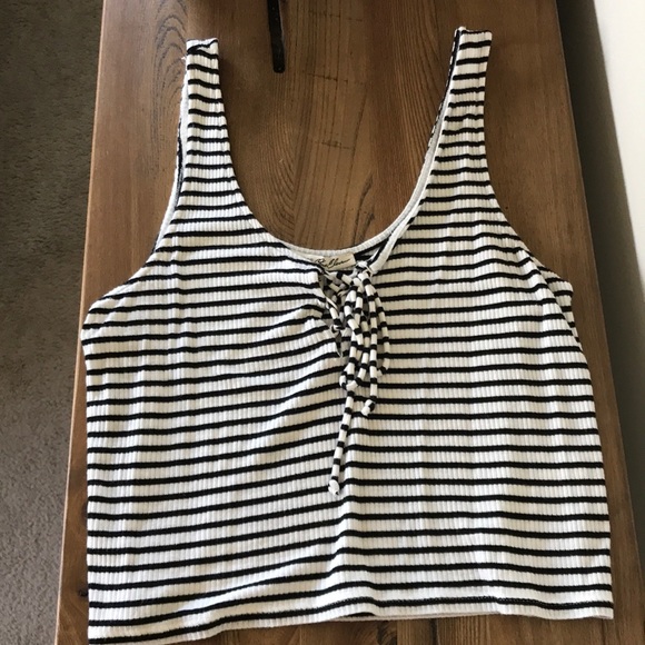 Express Tops - Express Black & White Striped Crop Top